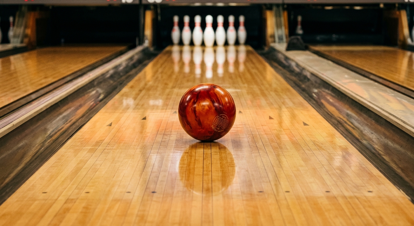 A bowling ball missing the pocket, heading toward a split